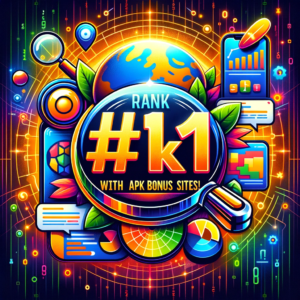 A captivating post thumbnail featuring the title 'Rank #1 on Google with APK Bonus Sites!' The design includes vibrant colors and imagery related to S